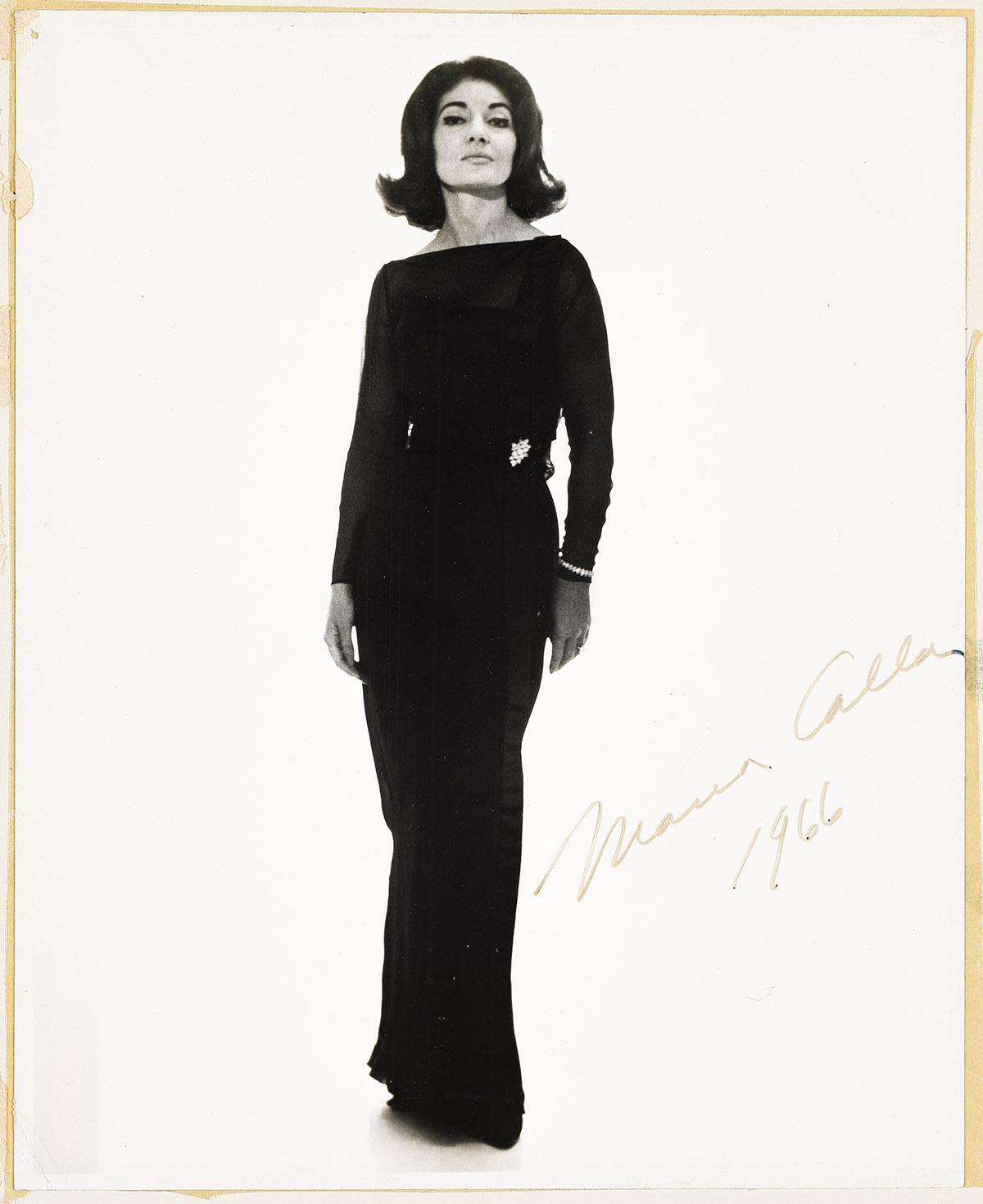 CALLAS, MARIA. Photograph dated and Signed, full-length standing portrait,